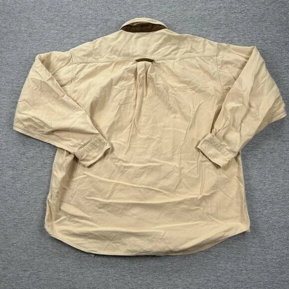 Orvis Shirt Mens Large Beige Long Sleeve Button Down Chamois Elbow Patches - Picture 2 of 7